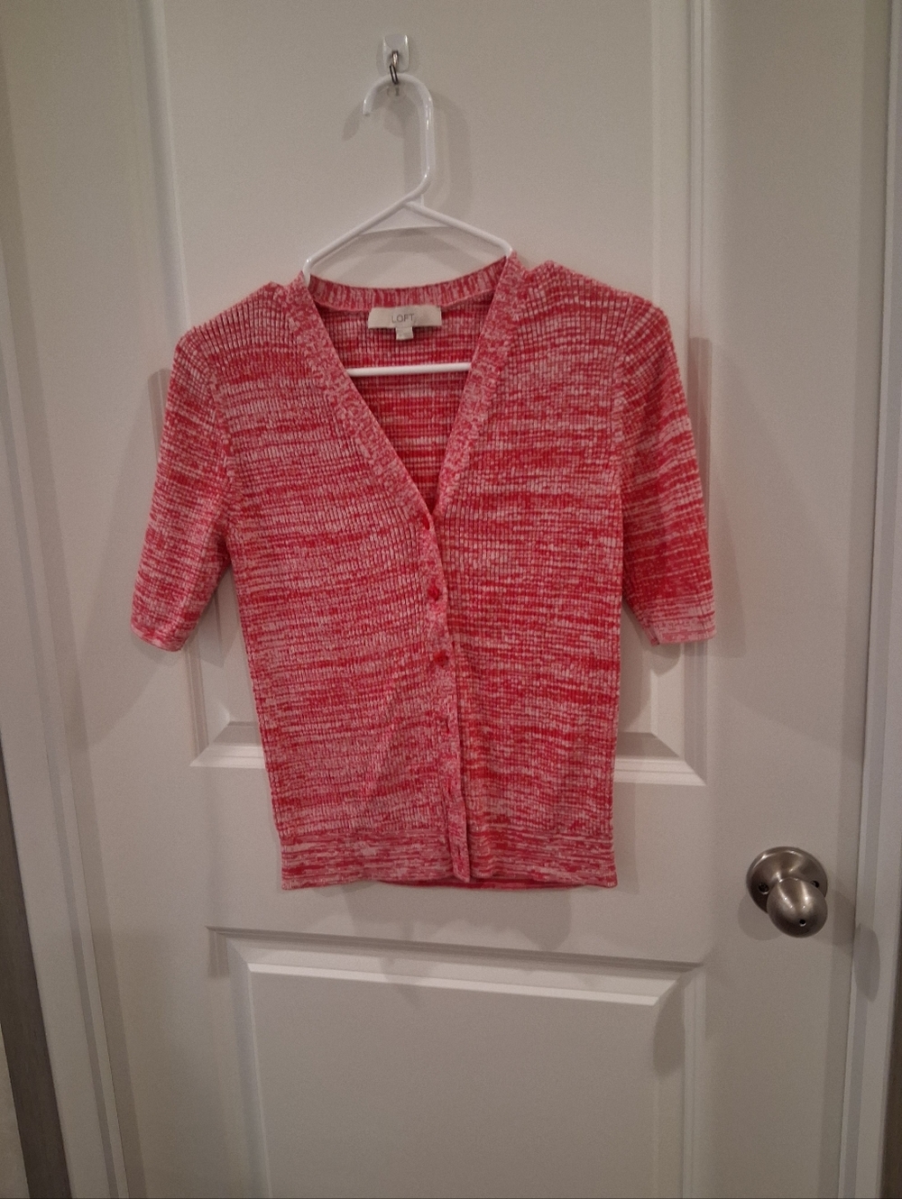 LOFT Coral Pink Marled V-Neck Button Front Cardigan Size Medium